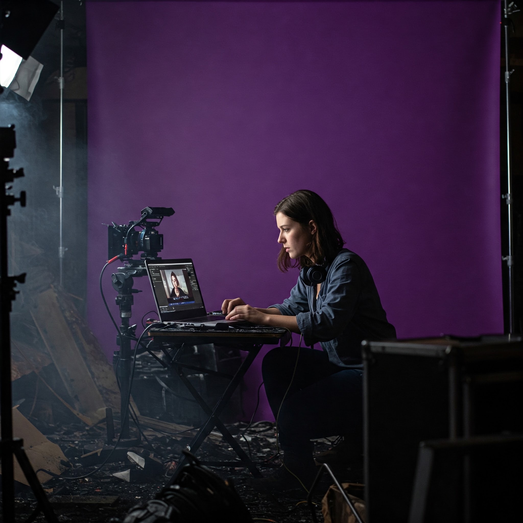 photo of Focused Review in a Film Set Environment
